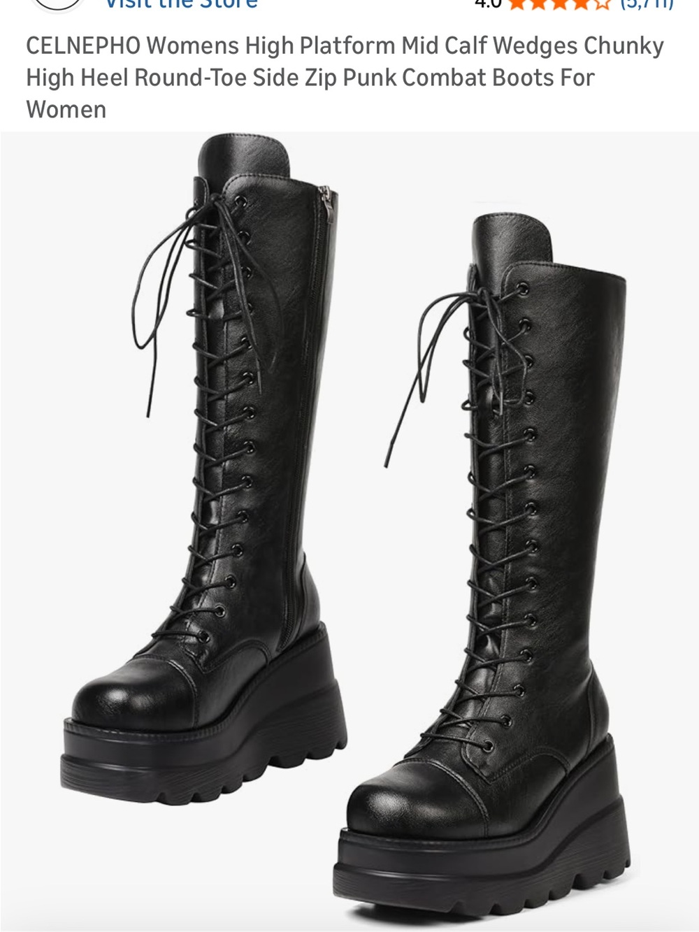 NEW Black Mid-Calf Lace-Up Platform Wedge Boots for Women